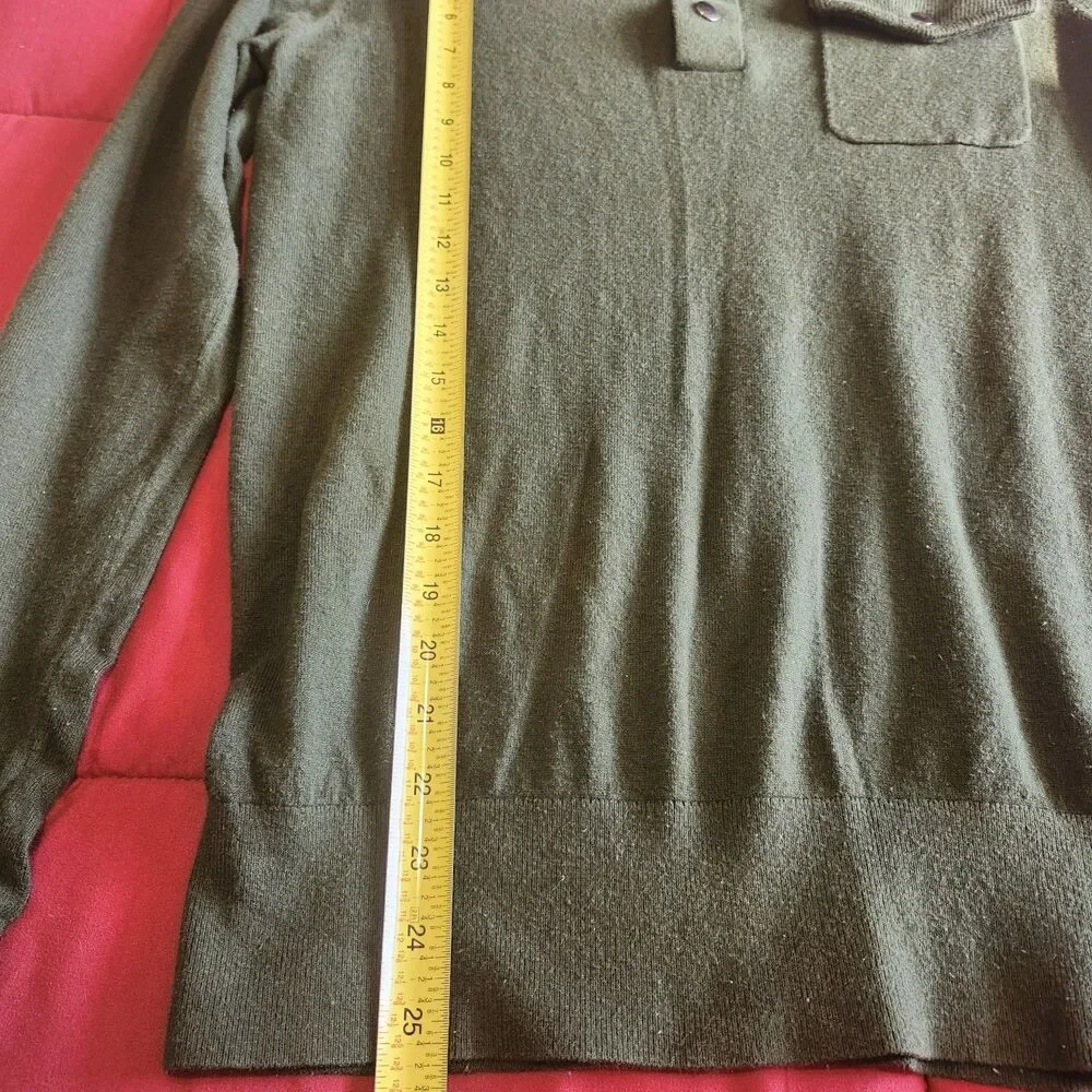 Banana Republic Mens Merino Blend Pullover Sweater Sage Green Snap Collar M Knit - Picture 7 of 10